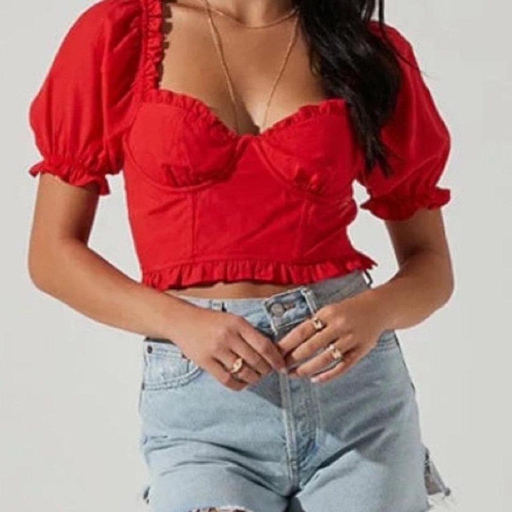 ASTR The Label Red Ruffled Corset Women's Top